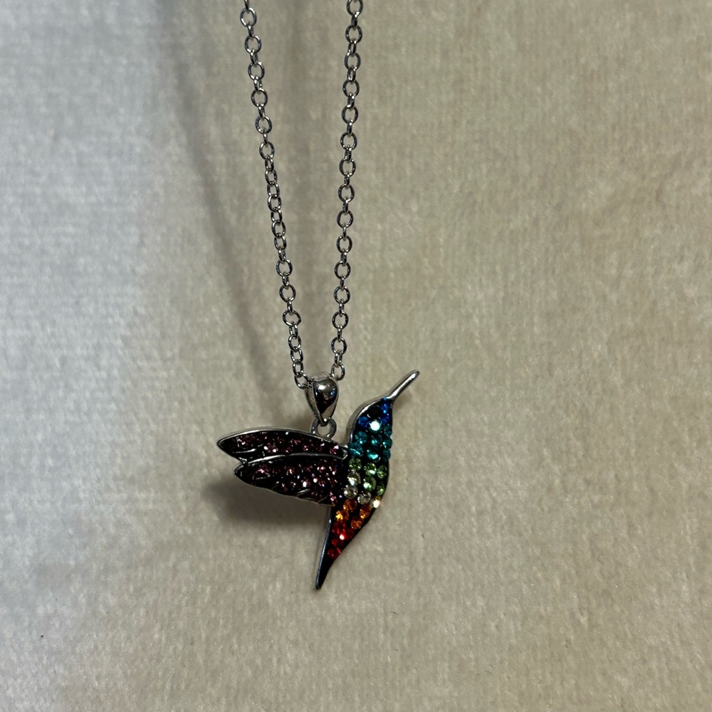 Crystal flying hummingbird pendant